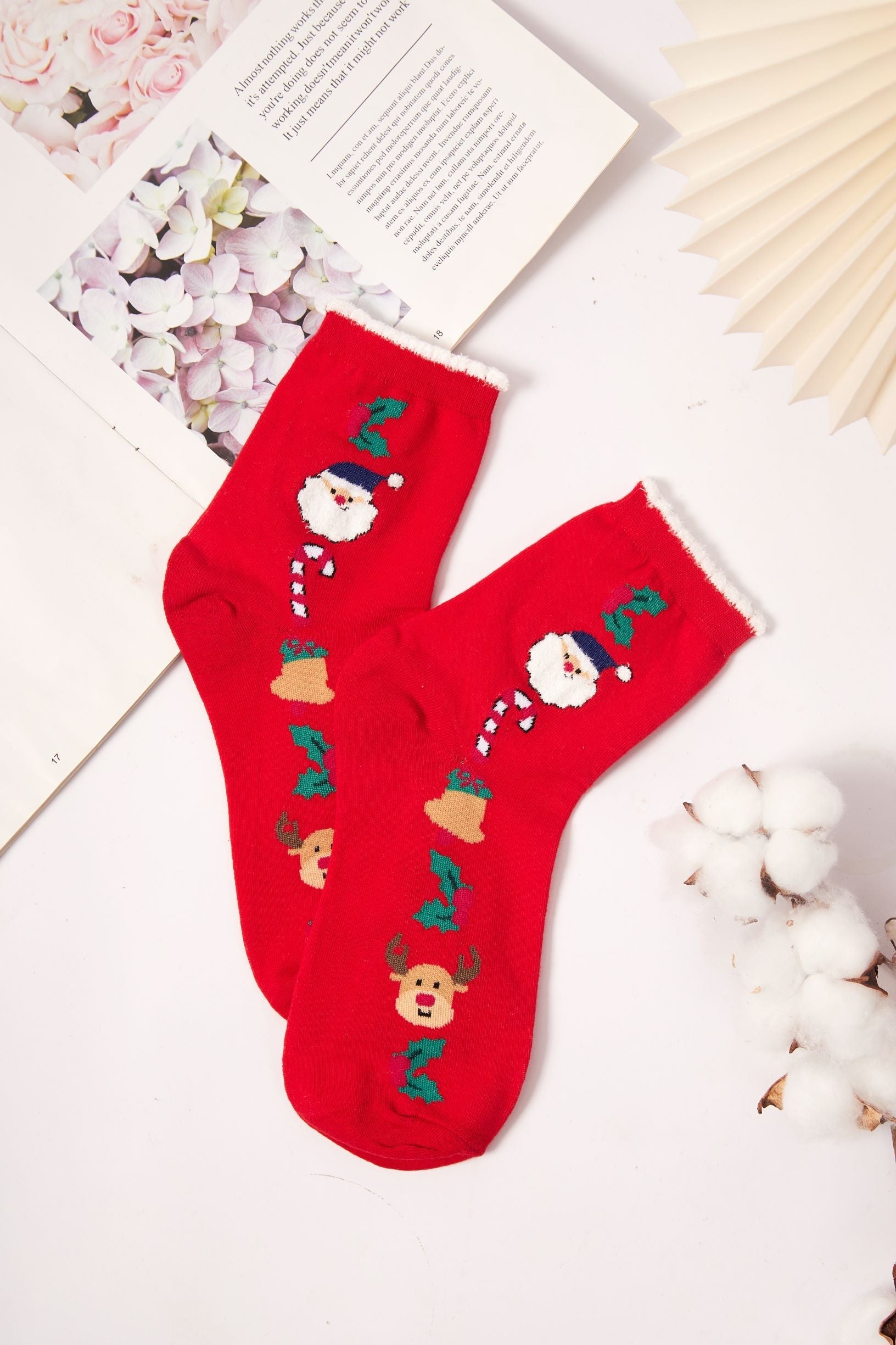 Women's Whimsical Santa and Reindeer Festive Crew Socks